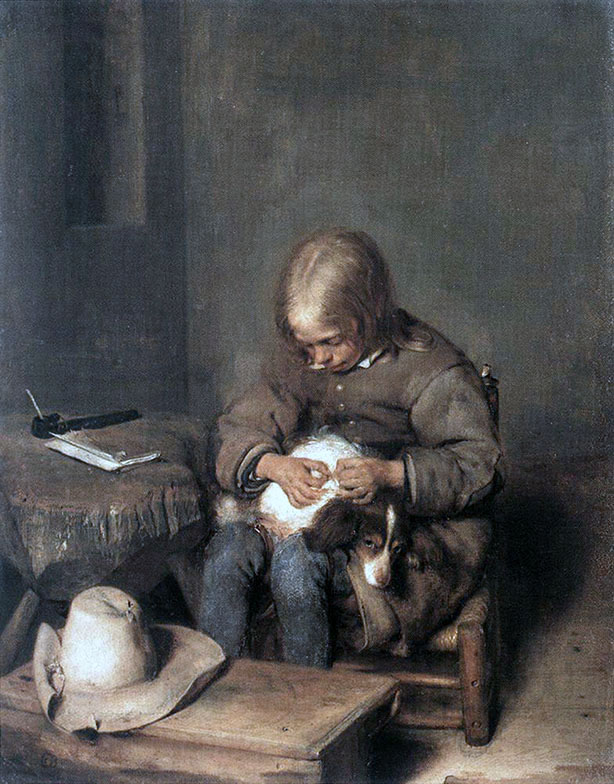 Boy Riding his Dog of Fleas